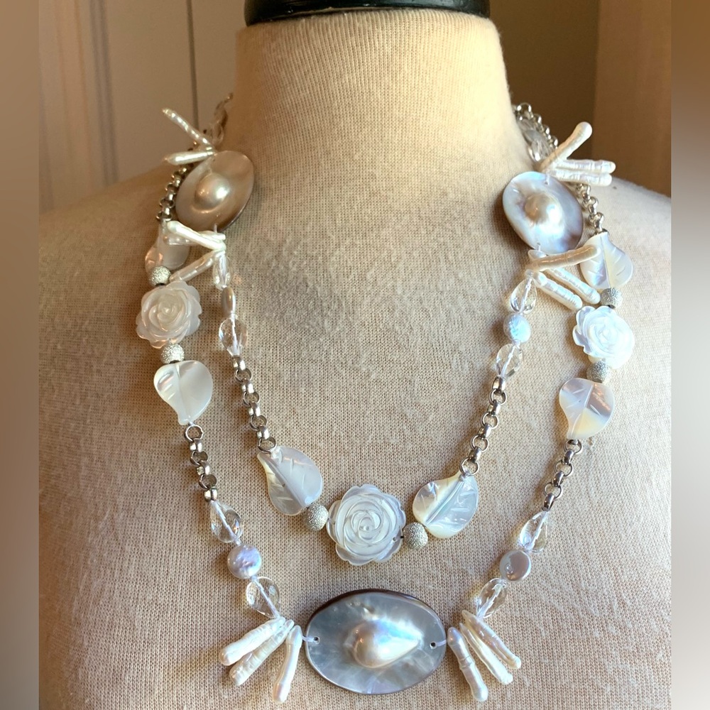 Two Blonde Lizzards Mabe Pearl, Rock Crystal, Mother of Pearl & Pearl Necklace